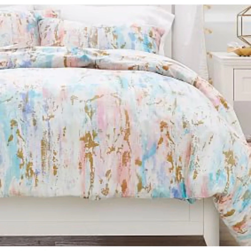 Pottery Barn Teen Skylar Metallic Printed Twin Duvet Cover+Sham Pink Gold Cotton